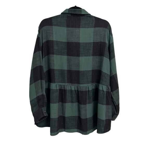 NWT American Eagle Baby Doll Cut Green Buffalo Check Long Sleeve Flannel Top - Picture 2 of 11